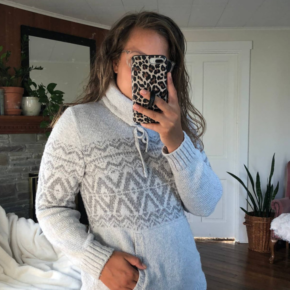 L.L. BEAN | Women's Small Gray Nordic Fair Isle Turtleneck Sweater Chunky Knit - Picture 2 of 8